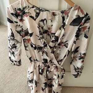 Floral Wrap Dress with 3/4 Sleeves